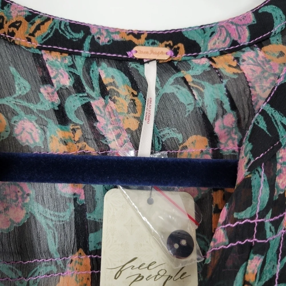 NWT Free People See It Through Floral Pleated Boho Maxi Dress Size Small - Picture 14 of 15